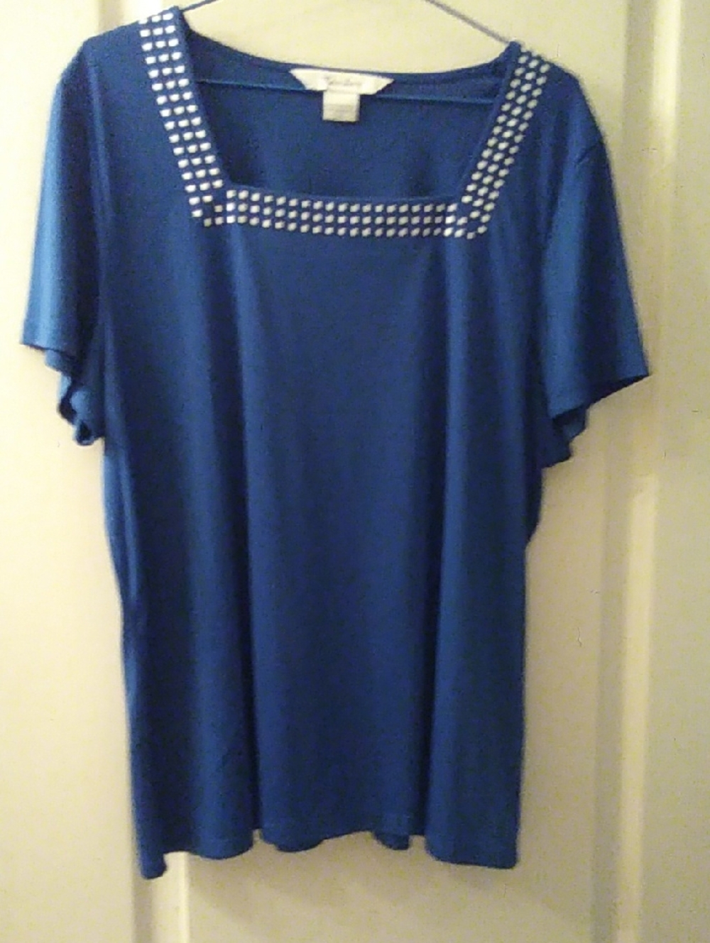 Men's Blue Short-Sleeve Shirt with Square Studded Neckline